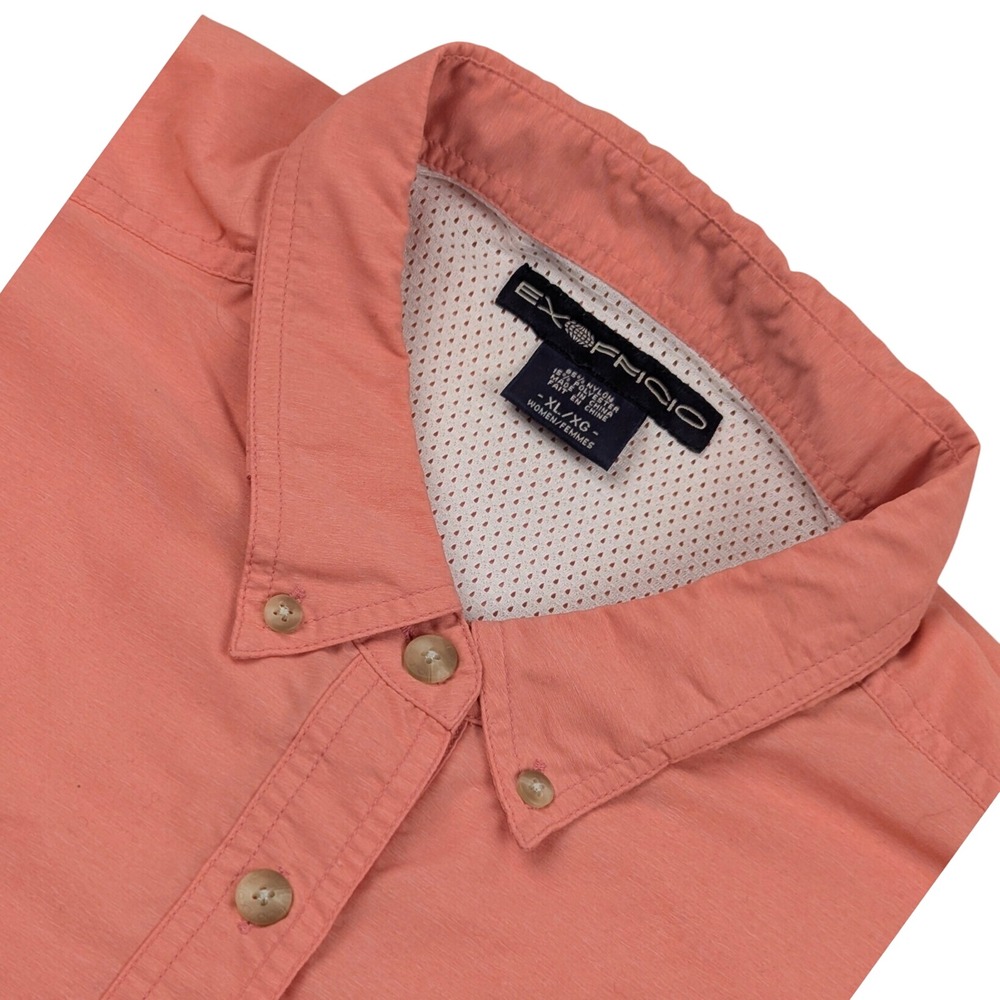ExOfficio Womens XL Coral Pink Technical Hiking Travel Button Shirt Gorpcore